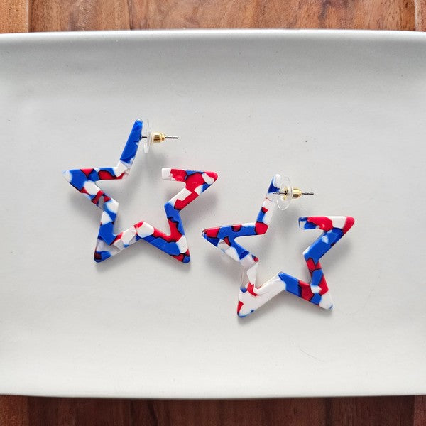 Red, White & Blue Star Hoop Earrings