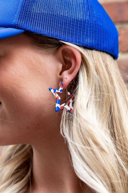 Red, White & Blue Star Hoop Earrings