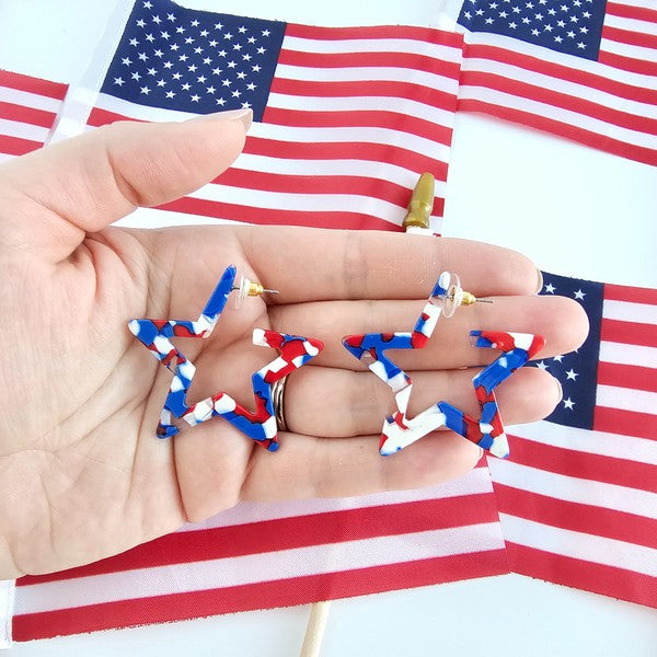 Red, White & Blue Star Hoop Earrings