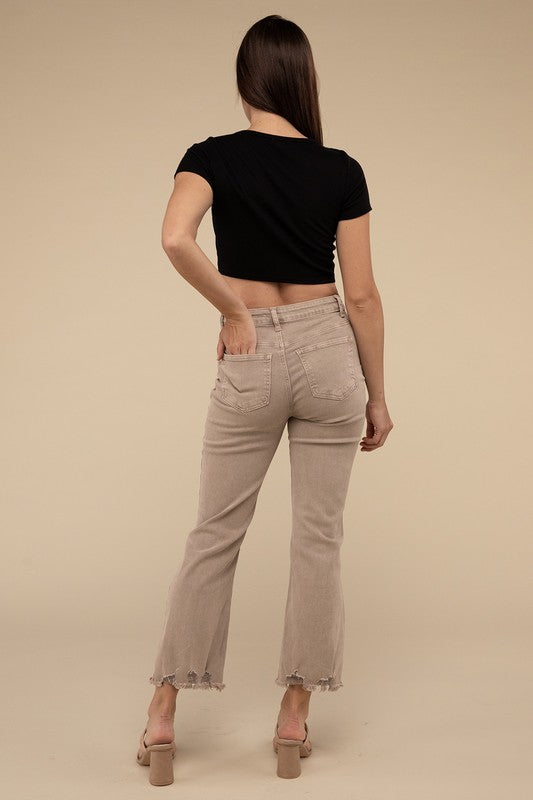 Acid Washed High Waist Distressed Straight Pants