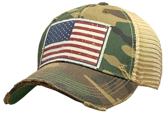 American Flag USA Distressed Trucker Hat Baseball Cap