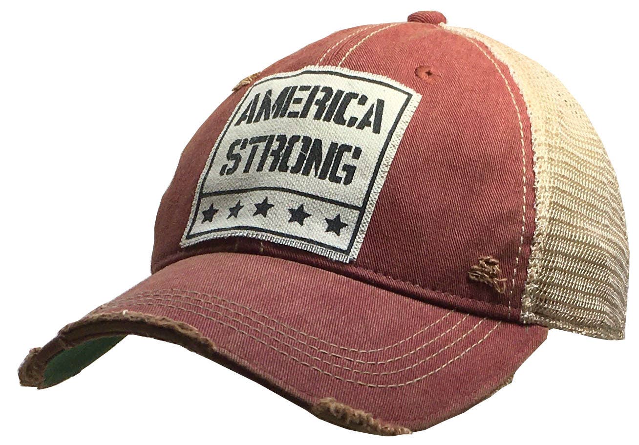 America Strong Distressed Trucker Hat Baseball Cap